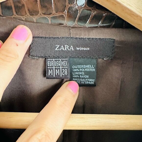 Vintage 90s Y2K ZARA Woman Crocodile Print Trench Coat Brown Alligator Embossed - Picture 4 of 10